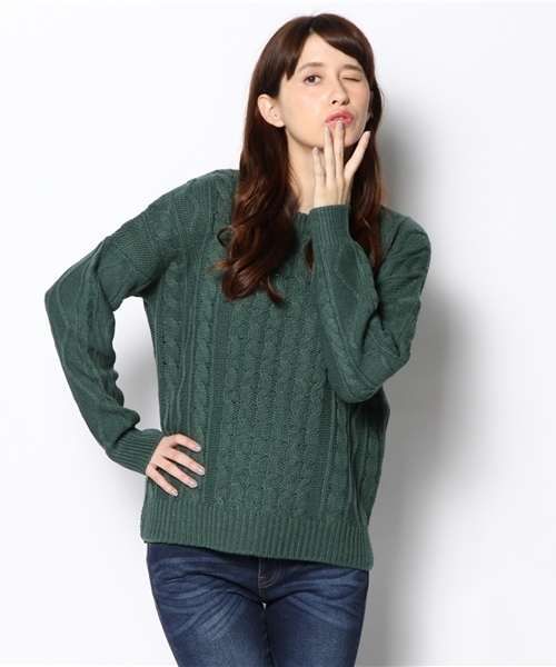 WEGO（ウィゴー）の「WEGO/ケーブル編みニット（ニット/セーター・レディース・アイボリー/杢グレー/ダークグリーン/ネイビー/サックスブルー/ライトピンク・FREE）」の15枚目の写真