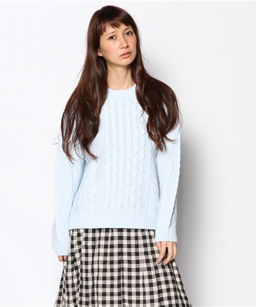 WEGO（ウィゴー）の「WEGO/ケーブル編みニット（ニット/セーター・レディース・アイボリー/杢グレー/ダークグリーン/ネイビー/サックスブルー/ライトピンク・FREE）」の18枚目の写真