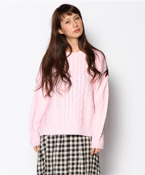 WEGO（ウィゴー）の「WEGO/ケーブル編みニット（ニット/セーター・レディース・アイボリー/杢グレー/ダークグリーン/ネイビー/サックスブルー/ライトピンク・FREE）」の19枚目の写真