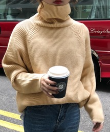 レディース リブ編み中厚手タートルネックセーター