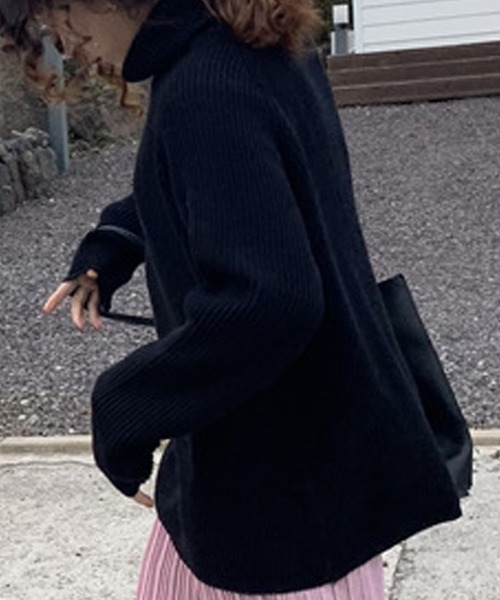 レディース リブ編み中厚手タートルネックセーター（ニット/セーター