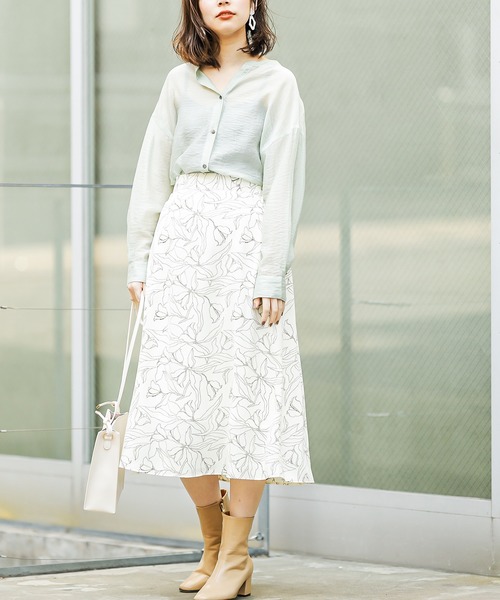 natural couture（ナチュラルクチュール）の「チューリップ柄スカート（スカート・レディース・アイボリー/オフホワイト/ブラック・FREE）」の18枚目の写真