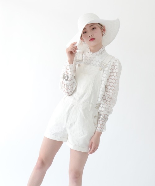 Narcissus(ナルシス)の「【PARIS】スター柄ショートサロペット(つなぎ/オールインワン)」|ホワイト