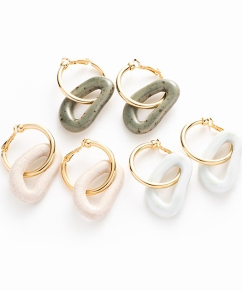 LAPUIS（ラピュイ）の「【Authentic Japan Made】Lapuis（ラピュイ）HASAMIパーツイヤリング（イヤリング・レディース・グレー/オフホワイト/ベージュ・FREE）」の6枚目の写真