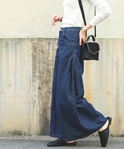 Fashion Letter（ファッションレター）の「ロング丈デニムバギーパンツ（デニムパンツ・レディース・ネイビー/ブルー・M/L）」の4枚目の写真