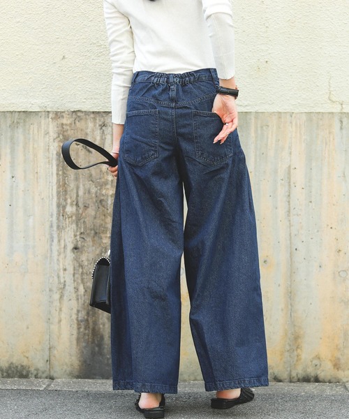 Fashion Letter（ファッションレター）の「ロング丈デニムバギーパンツ（デニムパンツ・レディース・ネイビー/ブルー・M/L）」の5枚目の写真