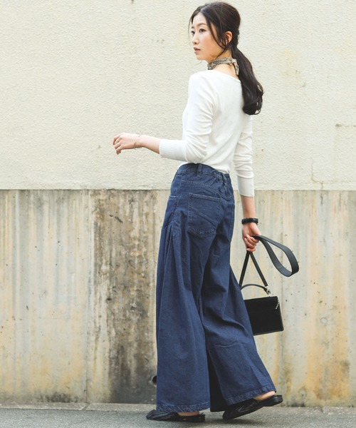 Fashion Letter（ファッションレター）の「ロング丈デニムバギーパンツ（デニムパンツ・レディース・ネイビー/ブルー・M/L）」の6枚目の写真