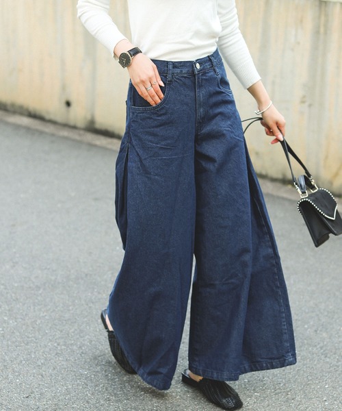 Fashion Letter（ファッションレター）の「ロング丈デニムバギーパンツ（デニムパンツ・レディース・ネイビー/ブルー・M/L）」の8枚目の写真