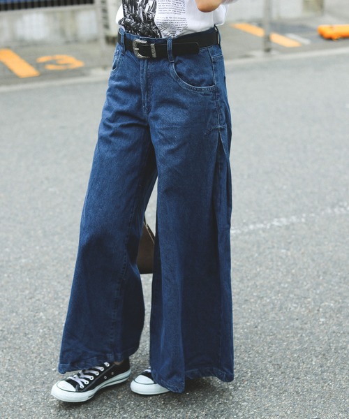 Fashion Letter（ファッションレター）の「ロング丈デニムバギーパンツ（デニムパンツ・レディース・ネイビー/ブルー・M/L）」の11枚目の写真