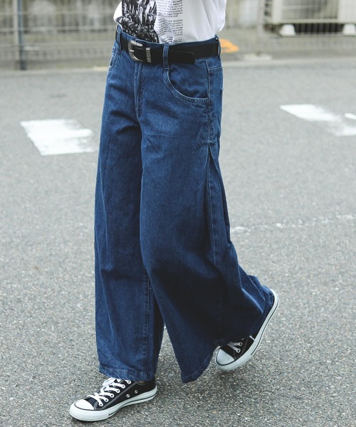 Fashion Letter（ファッションレター）の「ロング丈デニムバギーパンツ（デニムパンツ・レディース・ネイビー/ブルー・M/L）」の12枚目の写真