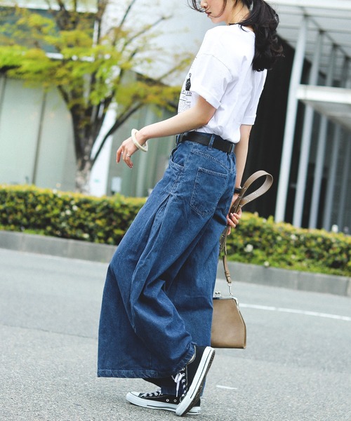 Fashion Letter（ファッションレター）の「ロング丈デニムバギーパンツ（デニムパンツ・レディース・ネイビー/ブルー・M/L）」の14枚目の写真
