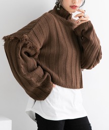 ワイドリブフリンジニットトップス