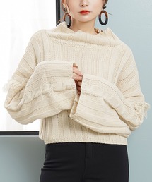 ワイドリブフリンジニットトップス
