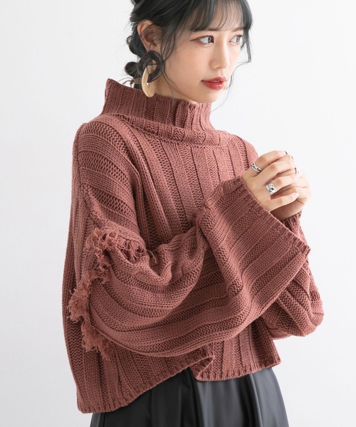 Newlyme(ニューリーミー)の「ワイドリブフリンジニットトップス(ニット/セーター・レディース・ブラック/ブラウン/グレー/サンドベージュ/ピンクベージュ・MEDIUM/LARGE)」の10枚目の写真