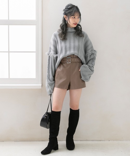 Newlyme(ニューリーミー)の「ワイドリブフリンジニットトップス(ニット/セーター・レディース・ブラック/ブラウン/グレー/サンドベージュ/ピンクベージュ・MEDIUM/LARGE)」の12枚目の写真