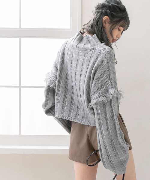 Newlyme(ニューリーミー)の「ワイドリブフリンジニットトップス(ニット/セーター・レディース・ブラック/ブラウン/グレー/サンドベージュ/ピンクベージュ・MEDIUM/LARGE)」の19枚目の写真