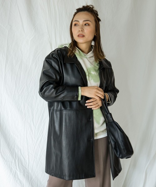 Auntie Rosa Holiday(アンティローザホリデー)の「フェイクレザーオーバージャケット(その他アウター・レディース・ナチュラル/ブラック・FREE)」の3枚目の写真