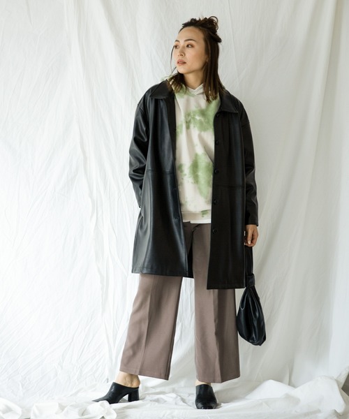 Auntie Rosa Holiday(アンティローザホリデー)の「フェイクレザーオーバージャケット(その他アウター・レディース・ナチュラル/ブラック・FREE)」の5枚目の写真