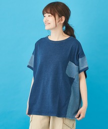 CUBE SUGAR（キューブシュガー）の「WEB限定 インディゴ天竺 デニム切替 ビッグプルオーバー（Tシャツ/カットソー）」