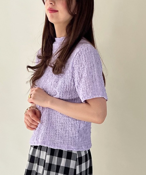 Shelly island（シェリーアイランド）の「コンパクトクラッシュジャガードカットソー（Tシャツ/カットソー・レディース・ホワイト/ブラック/イエロー/パープル・FREE）」の3枚目の写真