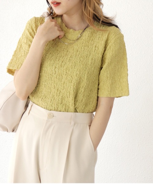 Shelly island（シェリーアイランド）の「コンパクトクラッシュジャガードカットソー（Tシャツ/カットソー・レディース・ホワイト/ブラック/イエロー/パープル・FREE）」の4枚目の写真