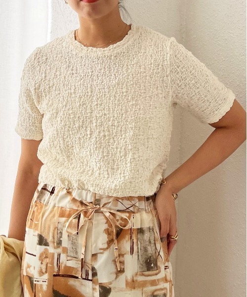 Shelly island（シェリーアイランド）の「コンパクトクラッシュジャガードカットソー（Tシャツ/カットソー・レディース・ホワイト/ブラック/イエロー/パープル・FREE）」の7枚目の写真