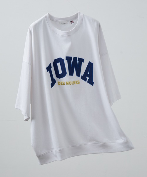 JUNRED(ジュンレッド)の「ワッペンカレッジルーズTEE(Tシャツ/カットソー・メンズ・ホワイト/グリーン・M/L)」の1枚目の写真