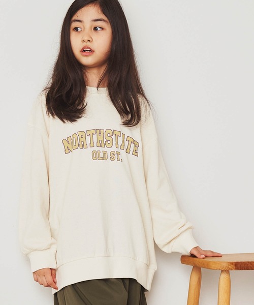 &yam(アンドヤム)の「デコボコ織カレッジバルーンスリーブロンT【親子お揃い/リンクコーデ】(Tシャツ/カットソー・キッズ・ブラック/ベージュ/ホワイト/ブルー・150-160cm/140-150cm/110-120cm/130-140cm/120-130cm)」の2枚目の写真
