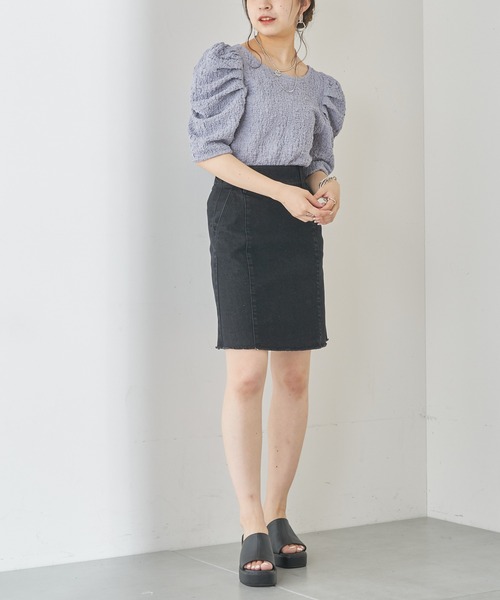 Chico（チコ）の「ジャガードパワショルトップス（Tシャツ/カットソー・レディース・ホワイト/ブラック/パープル/ピンク・FREE）」の17枚目の写真