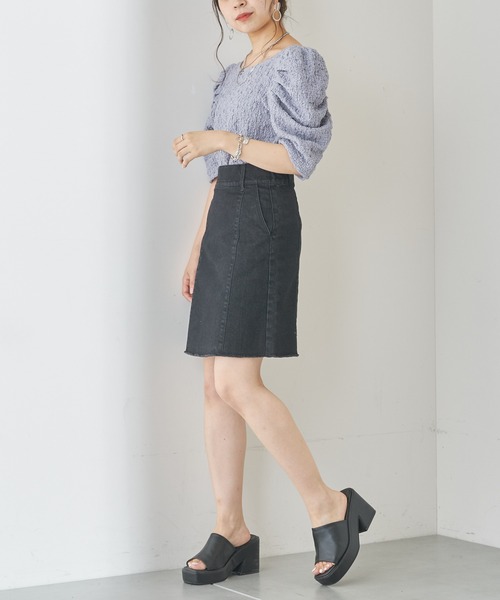 Chico（チコ）の「ジャガードパワショルトップス（Tシャツ/カットソー・レディース・ホワイト/ブラック/パープル/ピンク・FREE）」の18枚目の写真