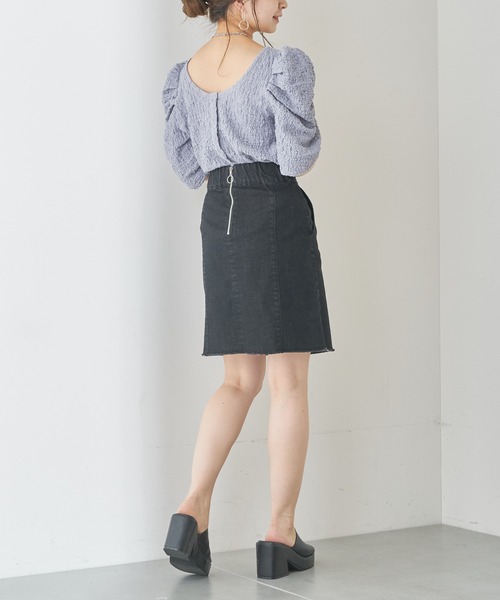 Chico（チコ）の「ジャガードパワショルトップス（Tシャツ/カットソー・レディース・ホワイト/ブラック/パープル/ピンク・FREE）」の19枚目の写真