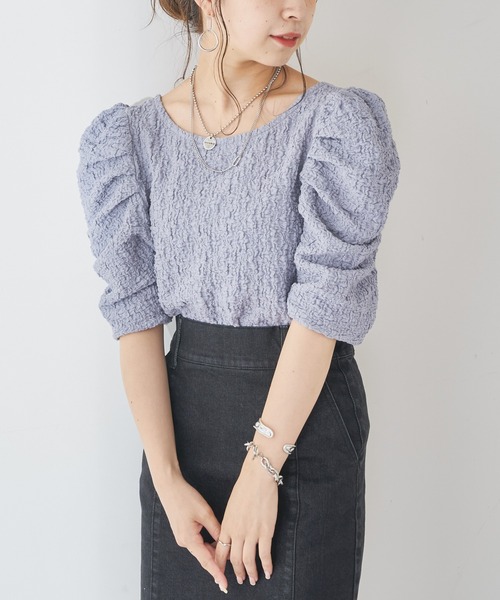 Chico（チコ）の「ジャガードパワショルトップス（Tシャツ/カットソー・レディース・ホワイト/ブラック/パープル/ピンク・FREE）」の20枚目の写真