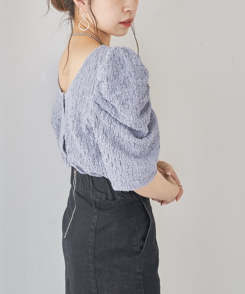 Chico（チコ）の「ジャガードパワショルトップス（Tシャツ/カットソー・レディース・ホワイト/ブラック/パープル/ピンク・FREE）」の21枚目の写真