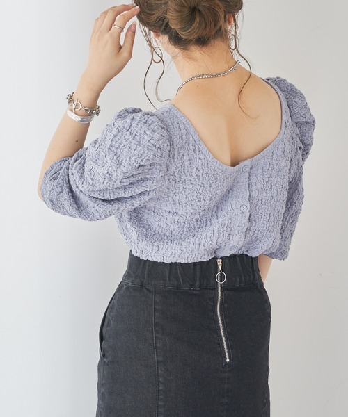 Chico（チコ）の「ジャガードパワショルトップス（Tシャツ/カットソー・レディース・ホワイト/ブラック/パープル/ピンク・FREE）」の22枚目の写真