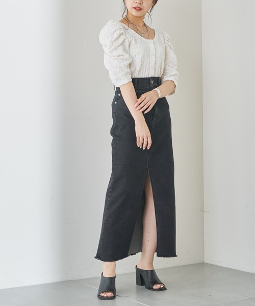 Chico（チコ）の「ジャガードパワショルトップス（Tシャツ/カットソー・レディース・ホワイト/ブラック/パープル/ピンク・FREE）」の5枚目の写真