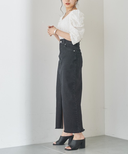 Chico（チコ）の「ジャガードパワショルトップス（Tシャツ/カットソー・レディース・ホワイト/ブラック/パープル/ピンク・FREE）」の6枚目の写真