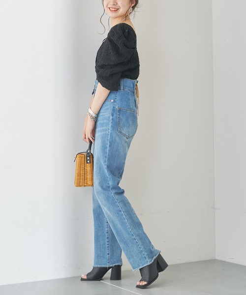 Chico（チコ）の「ジャガードパワショルトップス（Tシャツ/カットソー・レディース・ホワイト/ブラック/パープル/ピンク・FREE）」の12枚目の写真