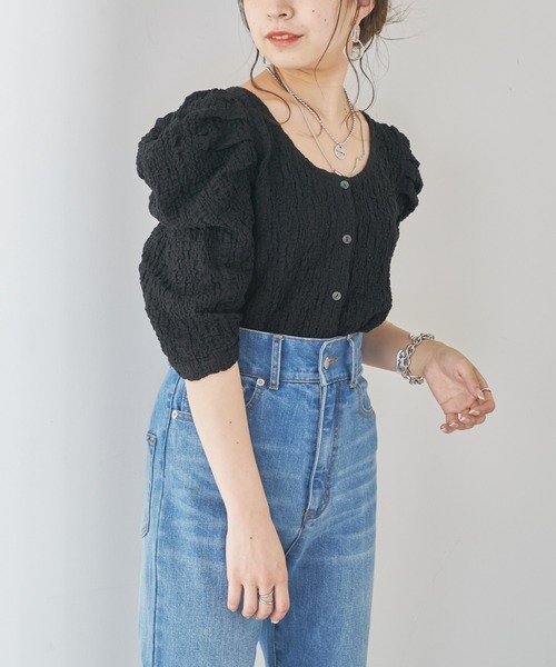 Chico（チコ）の「ジャガードパワショルトップス（Tシャツ/カットソー・レディース・ホワイト/ブラック/パープル/ピンク・FREE）」の14枚目の写真