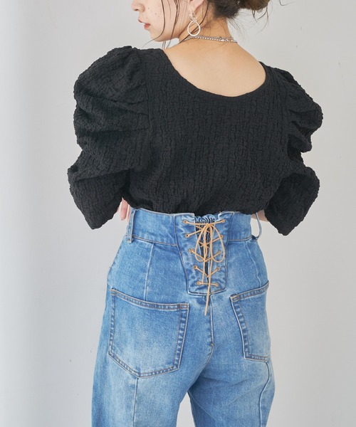 Chico（チコ）の「ジャガードパワショルトップス（Tシャツ/カットソー・レディース・ホワイト/ブラック/パープル/ピンク・FREE）」の16枚目の写真