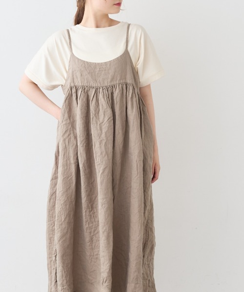 PUAL CE CIN（ピュアルセシン）の「麻キャンバスクリンクルキャミワンピース（ワンピース・レディース・ブラック/ベージュ/ライトベージュ/グレー・FREE）」の3枚目の写真