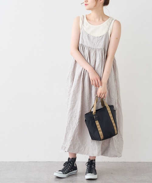 PUAL CE CIN（ピュアルセシン）の「麻キャンバスクリンクルキャミワンピース（ワンピース・レディース・ブラック/ベージュ/ライトベージュ/グレー・FREE）」の4枚目の写真