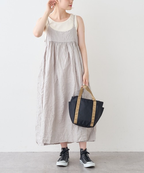 PUAL CE CIN（ピュアルセシン）の「麻キャンバスクリンクルキャミワンピース（ワンピース・レディース・ブラック/ベージュ/ライトベージュ/グレー・FREE）」の13枚目の写真