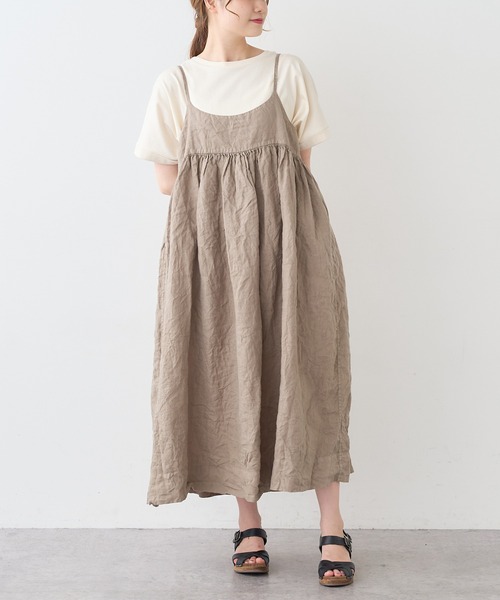PUAL CE CIN（ピュアルセシン）の「麻キャンバスクリンクルキャミワンピース（ワンピース・レディース・ブラック/ベージュ/ライトベージュ/グレー・FREE）」の16枚目の写真