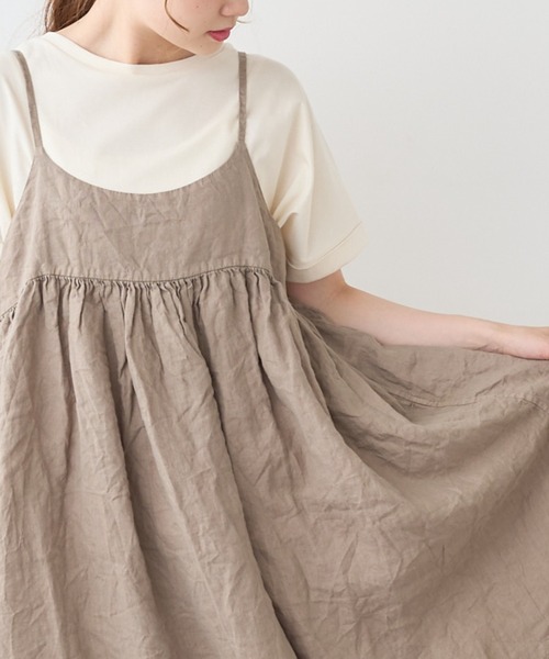 PUAL CE CIN（ピュアルセシン）の「麻キャンバスクリンクルキャミワンピース（ワンピース・レディース・ブラック/ベージュ/ライトベージュ/グレー・FREE）」の6枚目の写真