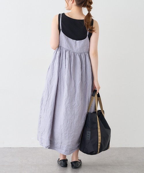 PUAL CE CIN（ピュアルセシン）の「麻キャンバスクリンクルキャミワンピース（ワンピース・レディース・ブラック/ベージュ/ライトベージュ/グレー・FREE）」の11枚目の写真