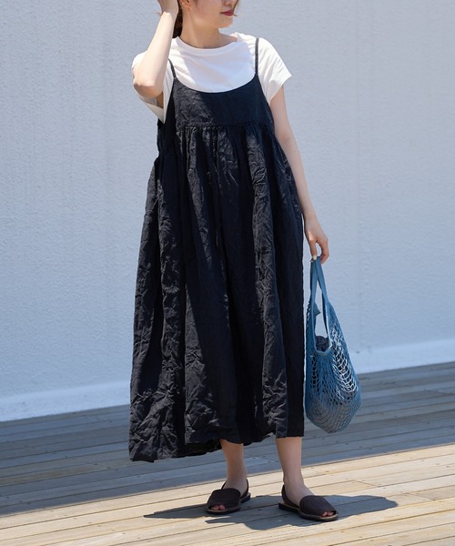 PUAL CE CIN（ピュアルセシン）の「麻キャンバスクリンクルキャミワンピース（ワンピース・レディース・ブラック/ベージュ/ライトベージュ/グレー・FREE）」の15枚目の写真