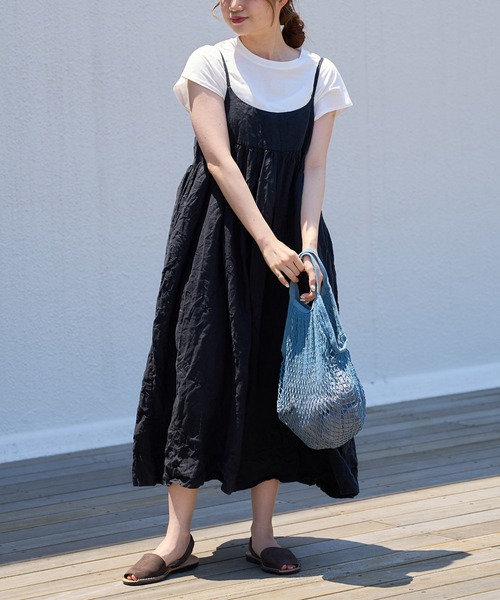 PUAL CE CIN（ピュアルセシン）の「麻キャンバスクリンクルキャミワンピース（ワンピース・レディース・ブラック/ベージュ/ライトベージュ/グレー・FREE）」の7枚目の写真