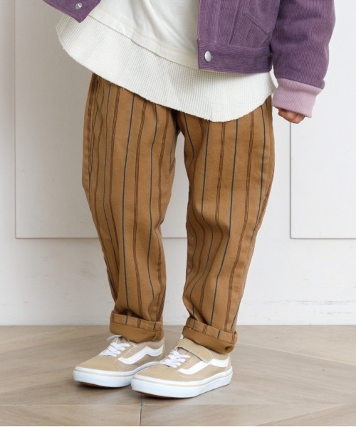 MAKE YOUR DAY（メイクユアデイ）の「ストライプイージーパンツ■80～140cm（その他パンツ・キッズ・ベージュ/グリーン/レッド/オリーブ・90/100/110/120/80/130/140）」の2枚目の写真