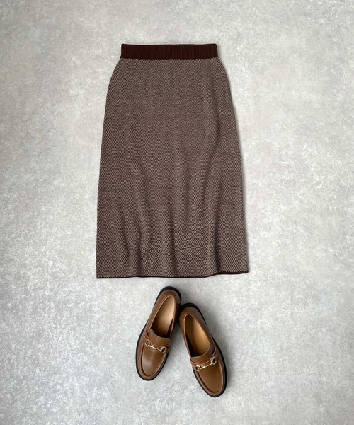 JUGLANS(ユグランス)の「☆ ヘリンボーン柄ニットスカート(スカート・レディース・ブラック/グリーン/ブラウン・FREE)」の3枚目の写真