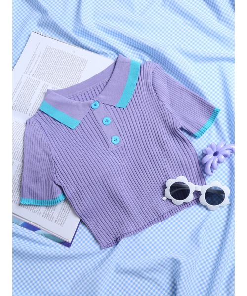 WC（ダブル シー）の「カラーショート半袖ポロシャツ（ニット/セーター・レディース・ホワイト/ブラック/パープル/オレンジ・FREE）」の3枚目の写真